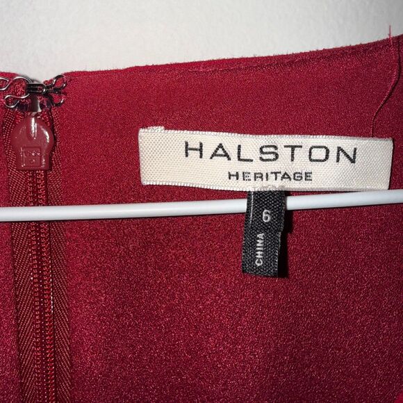 Halston Heritage V Neck Draped Sleeve Dress - Crimson 6 - Picture 7 of 9